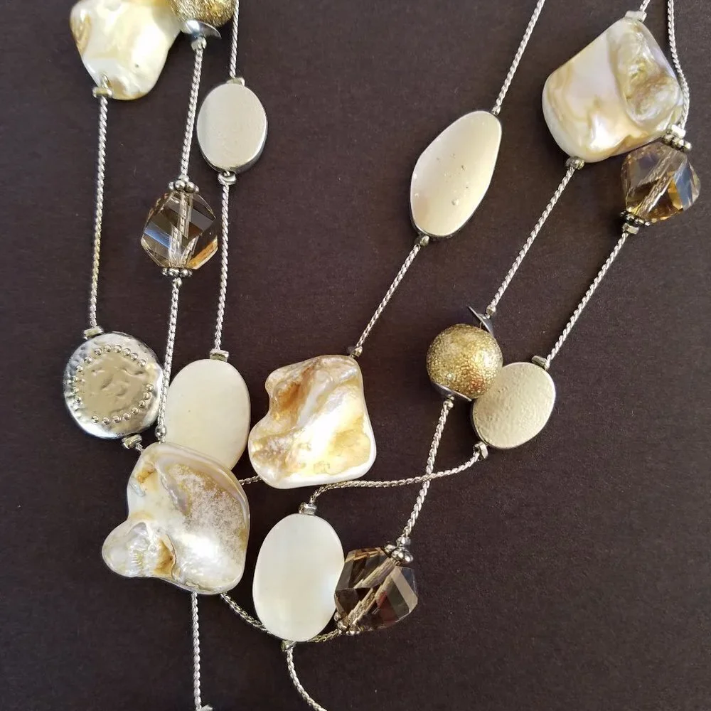 Madison Tyler Mother of Pearl Triple Strand Necklace Beige White 16” 20” plus 3”